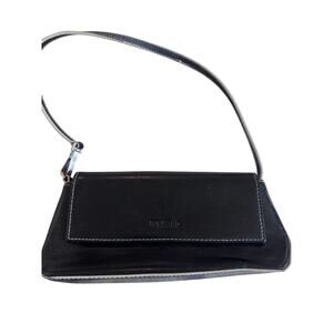 Unlisted Black Leather Shoulder Bag – Y2K Mini Baguette Purse, Adjustable Strap